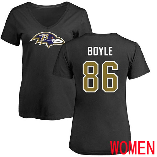Baltimore Ravens Black Women Nick Boyle Name and Number Logo NFL Football #86 T Shirt